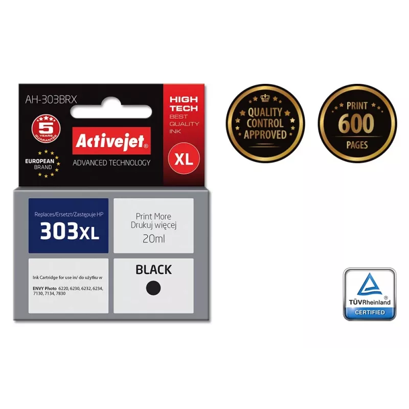 Tinteiro Activejet AH-303BRX (substituto do HP 303XL T6N04AE; Premium; 20 ml; preto)