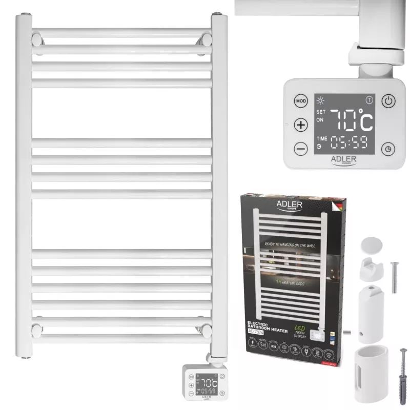 Aquecedor de casa de banho elétrico Adler AD 7824 600 W, branco, IP24, para montagem na parede, 500×900 mm