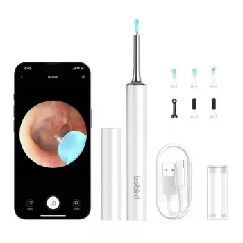 Limpador de ouvidos Bebird T15 Smart Visual branco — otoscópio visual para limpeza dos ouvidos