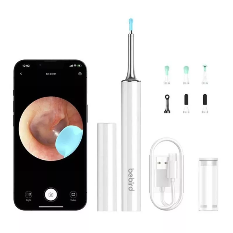 Limpador de ouvidos Bebird T15 Smart Visual branco — otoscópio visual para limpeza dos ouvidos