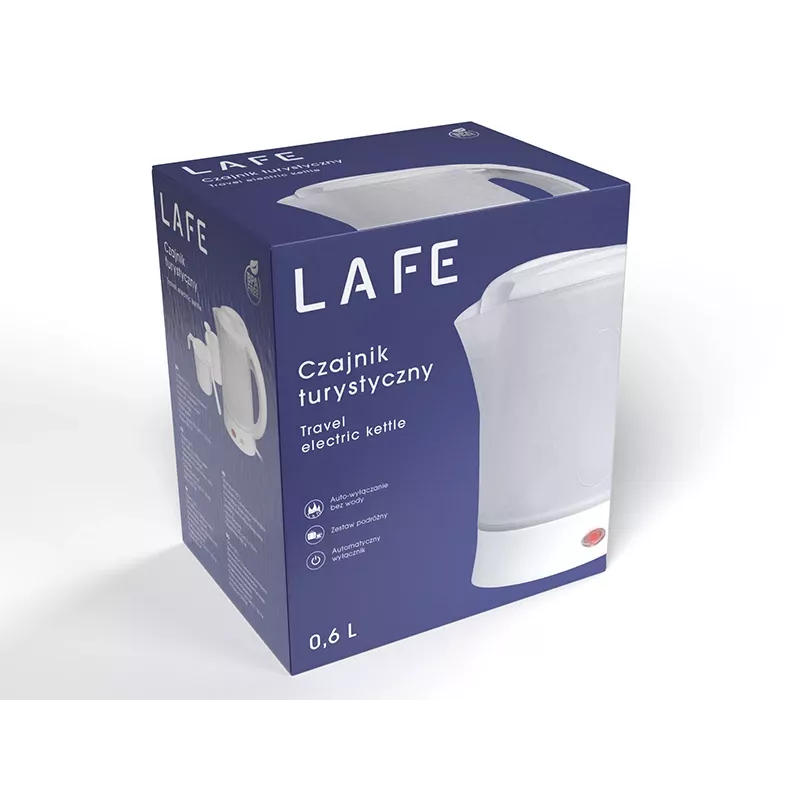 Chaleira elétrica LAFE LAFCZA45865, aço inoxidável, 0,6 L, 600 W, cinzento claro, tampa de bloqueio rebatível