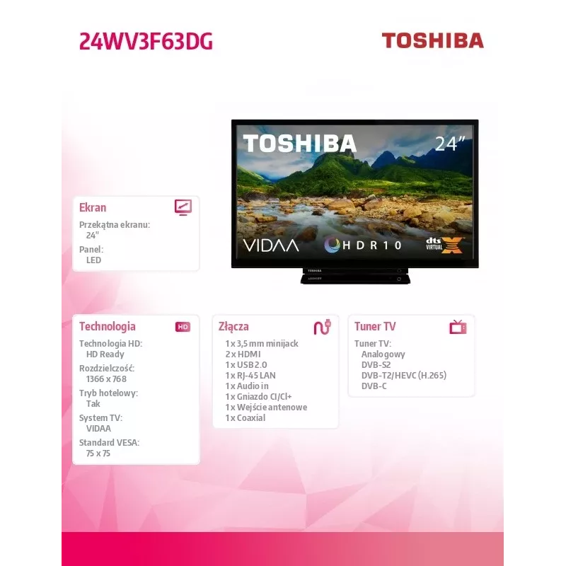 Televisor Toshiba 24WV3F63DG 24 polegadas ecrã LED resolução HD
