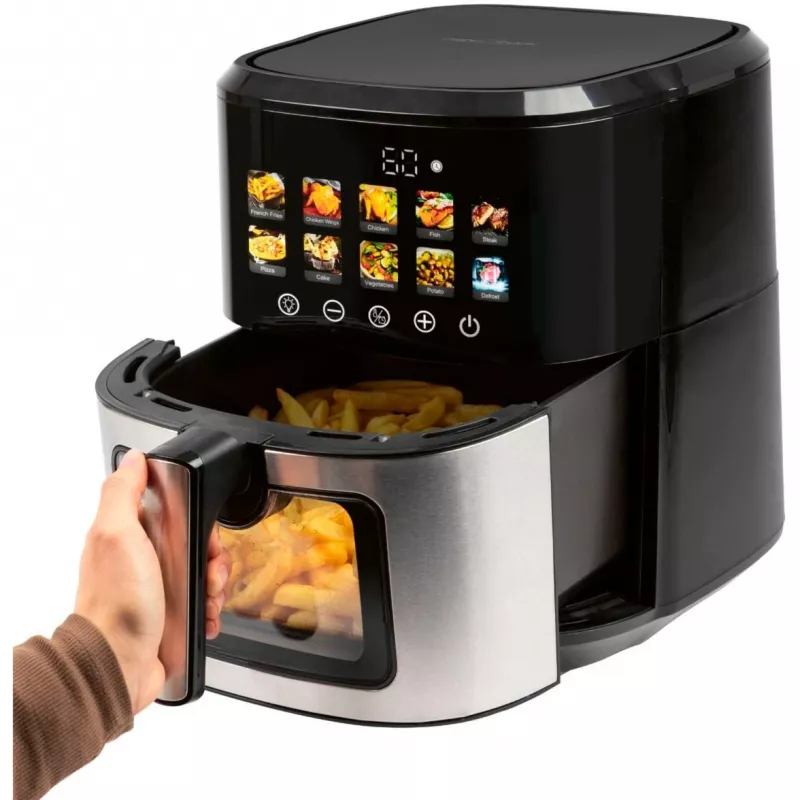 Fritadeira de ar quente ProfiCook PC-FR 1286 H — 6,5 l, 1700 W, frente em aço inoxidável, preto