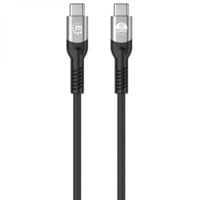 Cabo USB-C para USB-C Fast Manhattan (240 W), 1 m, carregamento de portátil 240 W + dados e vídeo de alta velocidade, compatível com todos os portáteis (requer fonte de alimentação USB-C 240 W adicional), transferência ultrarrápida a 40 Gbit/s, preto, 3 anos de garantia
