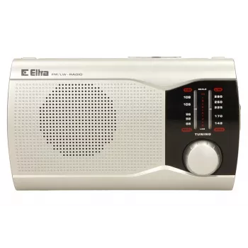 Rádio portátil Eltra EWA prateado — recetor AM/FM, alimentado por pilhas