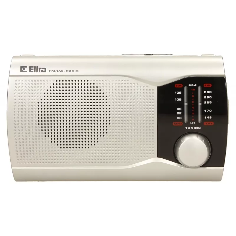 Rádio portátil Eltra EWA prateado — recetor AM/FM, alimentado por pilhas