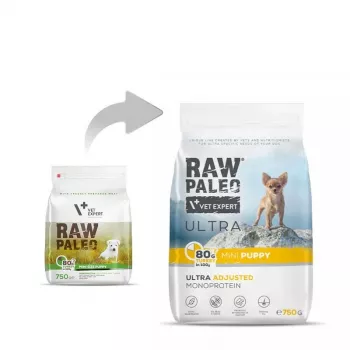 VetExpert Raw Paleo Ultra Mini Puppy ração seca de peru para cachorros 750 g