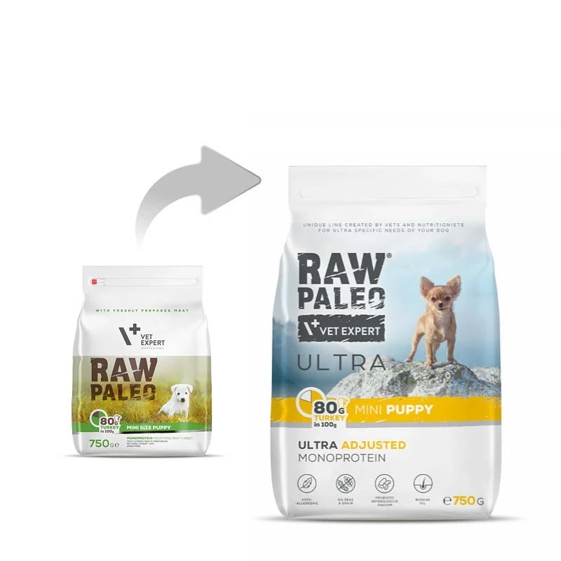VetExpert Raw Paleo Ultra Mini Puppy ração seca de peru para cachorros 750 g