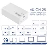 Carregador USB de mesa GaN Akyga AK-CH-25 140 W, 3 x USB-C PD + USB-A, branco