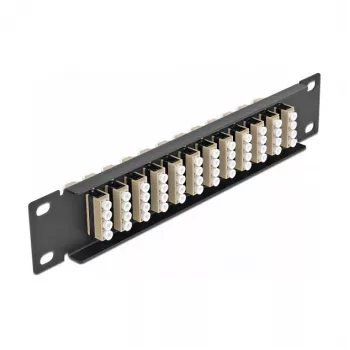 Patch panel de fibra ótica DeLOCK 10 polegadas 12 portas LC quad bege 1U preto