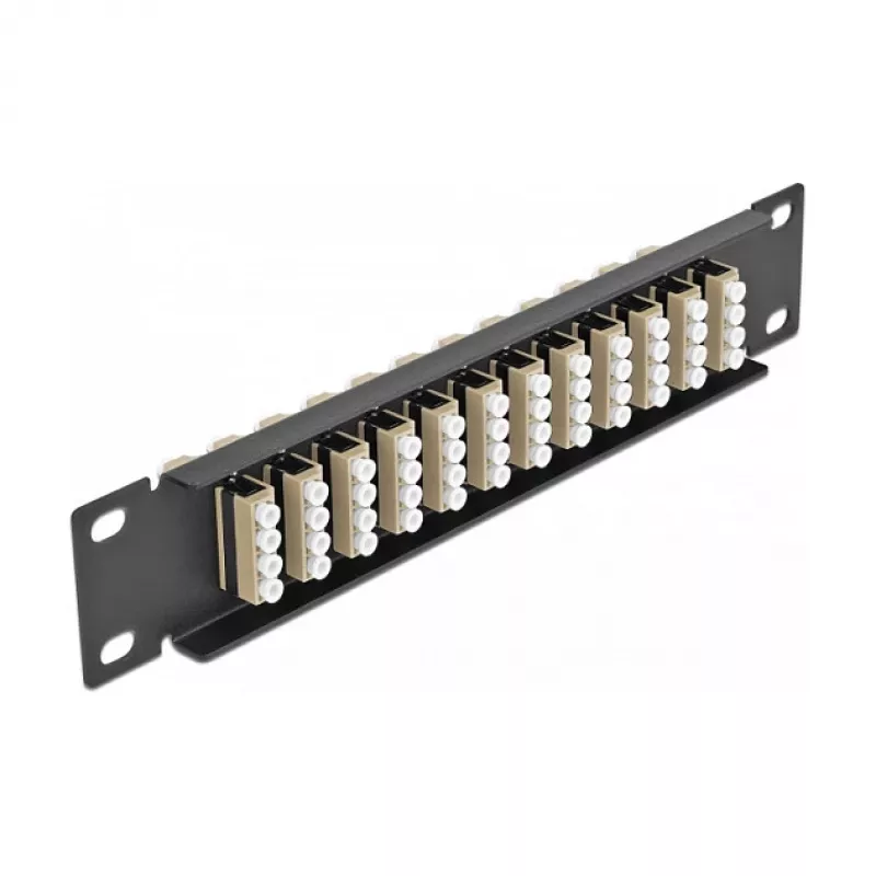 Patch panel de fibra ótica DeLOCK 10 polegadas 12 portas LC quad bege 1U preto