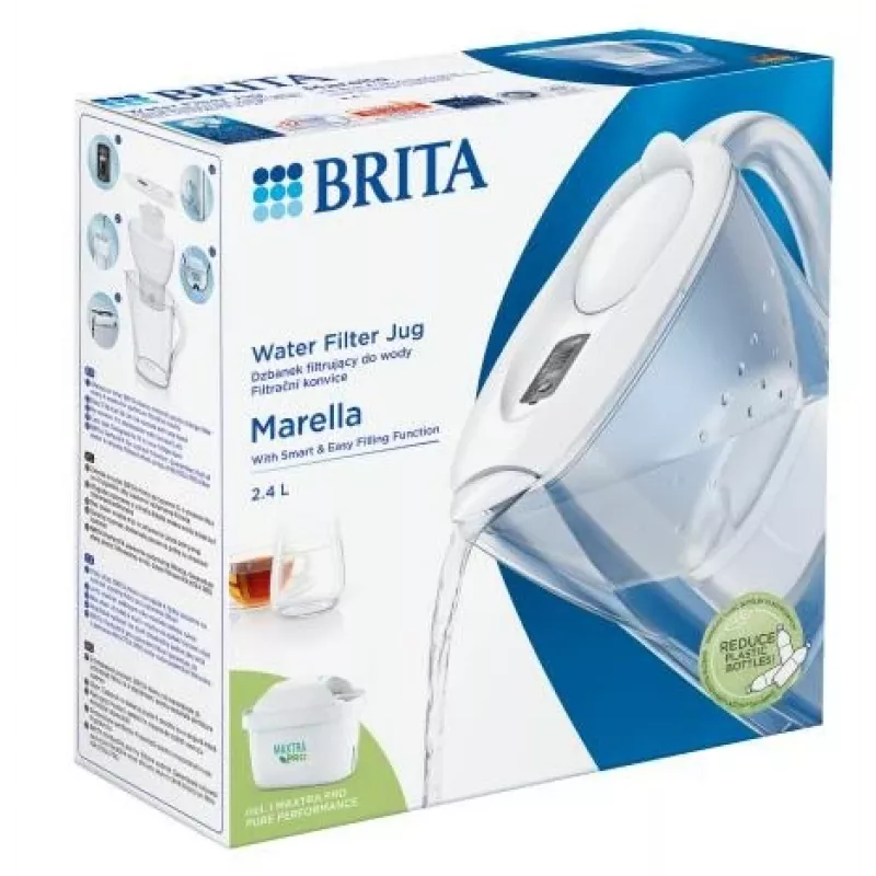 Jarra filtrante de água BRITA Marella com cartucho Maxtra Pro, depósito de água de 2,4 L, branca, pega ergonómica