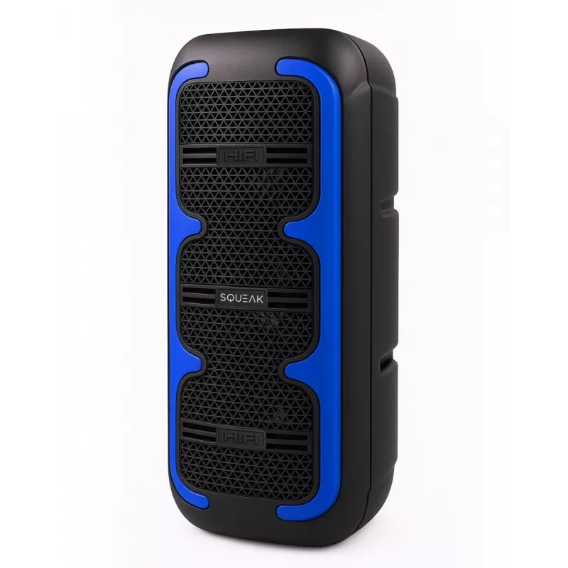 Altifalante estéreo portátil SQUEAK SQ1009 – Bluetooth 5.3, 45 W RMS, 10 h de autonomia, FM, USB, AUX, LED, 1800 mAh, preto