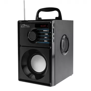 Altifalante portátil MEDIA-TECH MT3179, 20 W (RMS 15 W), Bluetooth 5.1, FM, MicroSD, USB, AUX, Li-Ion, 6 h, caixa de madeira