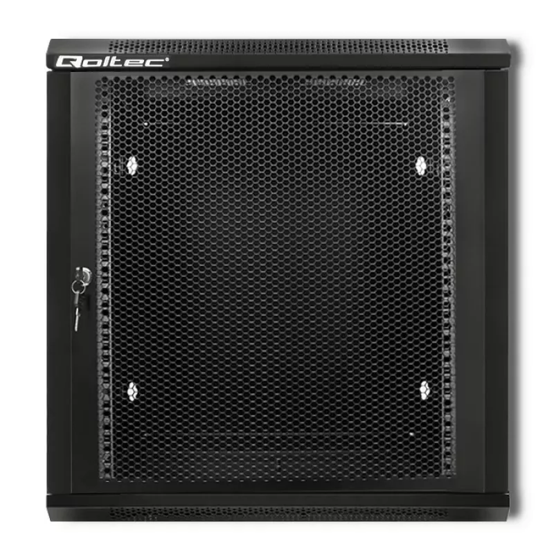 Qoltec 54488 Armário rack de parede de 19 polegadas, 12U, 600 x 635 x 450 mm, porta perfurada