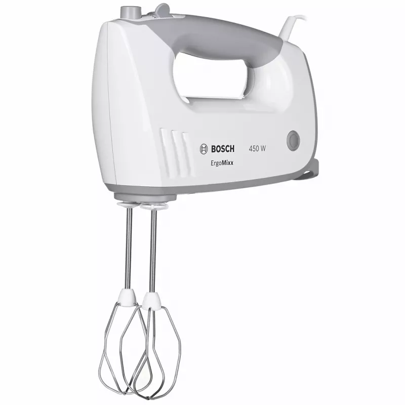 Batedeira Bosch MFQ36480 – 450 W, 5 velocidades com turbo, cinzento/branco, batedores e ganchos para amassar