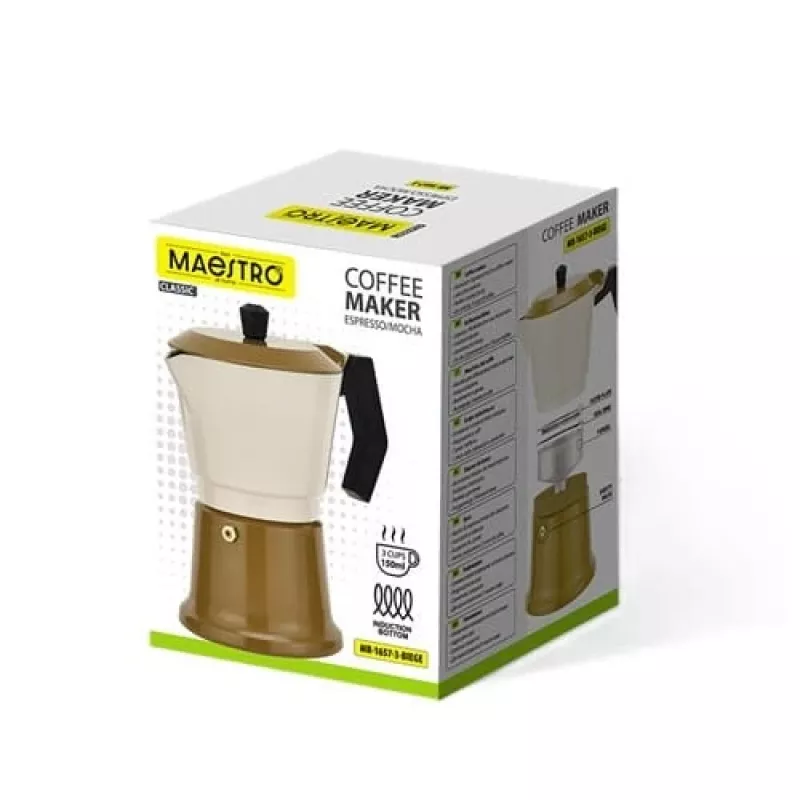 Cafeteira moka de alumínio Maestro MR-1657-3-BEIGE – cafeteira expresso para 3 chávenas, bege