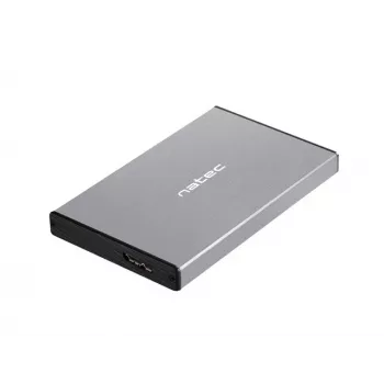 Caixa externa para HDD/SSD NATEC Rhino GO — 2,5 polegadas SATA, 9,5 mm, USB 3.0, alumínio, cinzento, até 4 TB