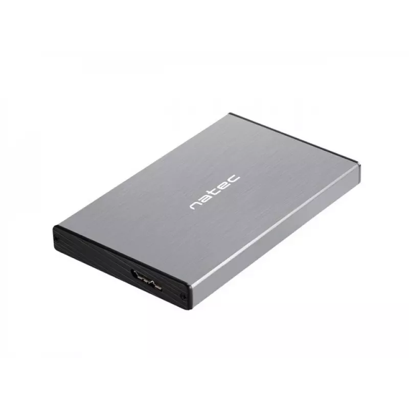 Caixa externa para HDD/SSD NATEC Rhino GO — 2,5 polegadas SATA, 9,5 mm, USB 3.0, alumínio, cinzento, até 4 TB