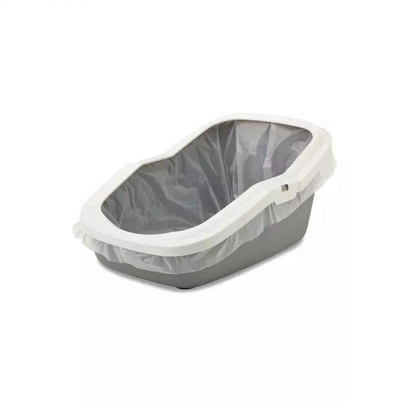 Savic Aseo caixa de areia aberta para gatos, 56 x 39 x 27,5 cm, cinzenta com rebordo branco