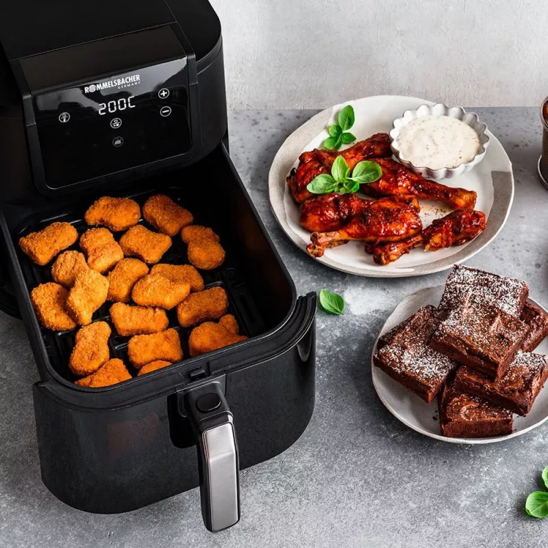 Fritadeira de ar quente Rommelsbacher FRH 1700 Single 8 L aparelho de bancada 1700 W com 10 programas e visor LED