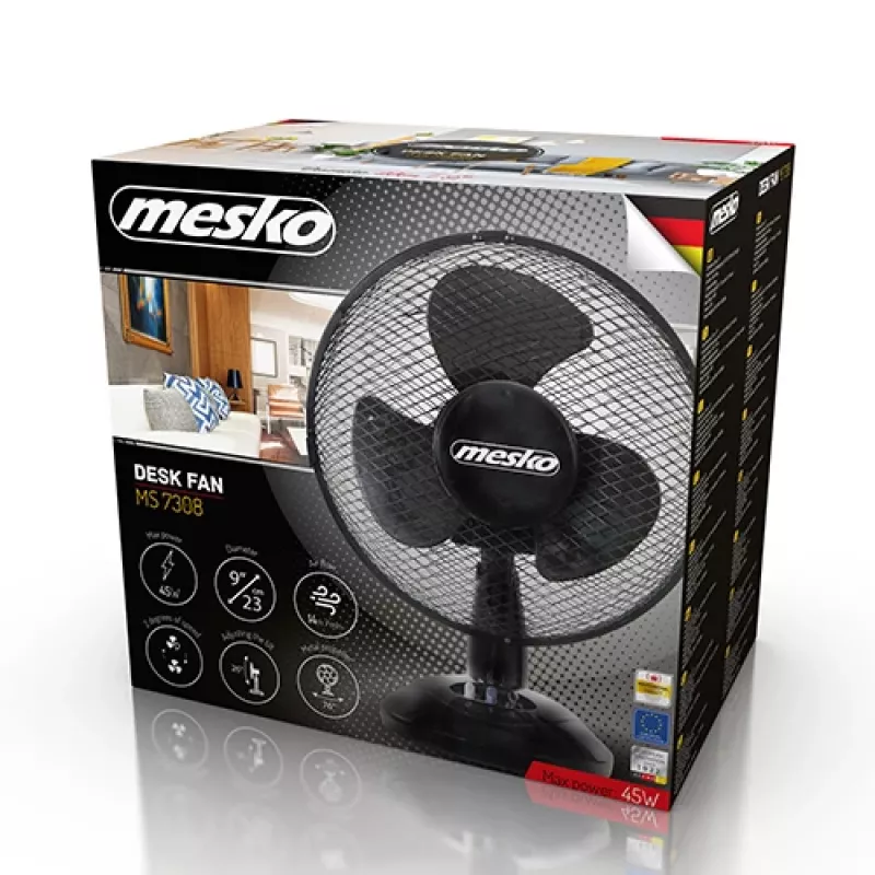 Mesko | Ventilador | MS 7308 | Ventilador de mesa | Preto | Diâmetro 23 cm | Número de velocidades 2 | Oscilação | 30 W | Não
