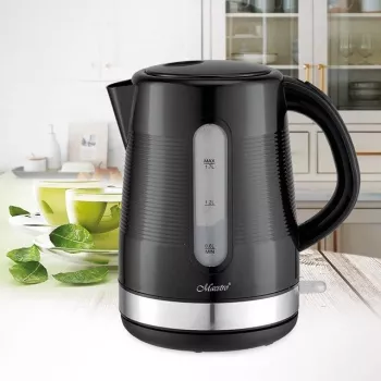 Chaleira Maestro, 1,7 L, 2200 W, preto — caixa de plástico, tampa com botão, pega ergonómica