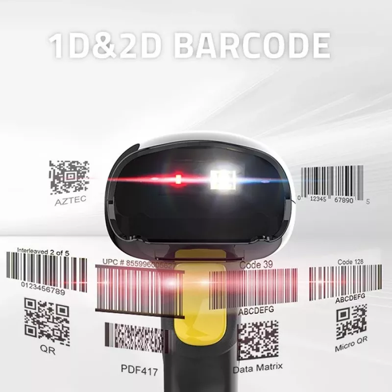Leitor de códigos de barras sem fios QOLTEC 50856 – 1D e 2D portátil sem fios, interface USB, caixa ABS, 170×62×100 mm, 203 g