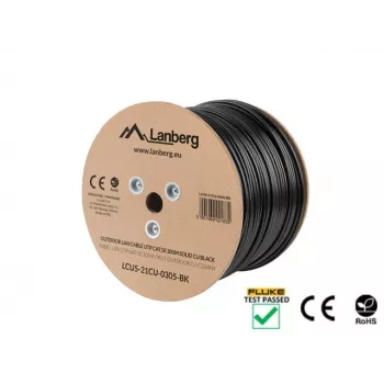 Cabo de rede LANBERG Cat5e U/UTP LCU5-21CU-0305-BK, 305 m, 24 AWG, bainha PVC, preto
