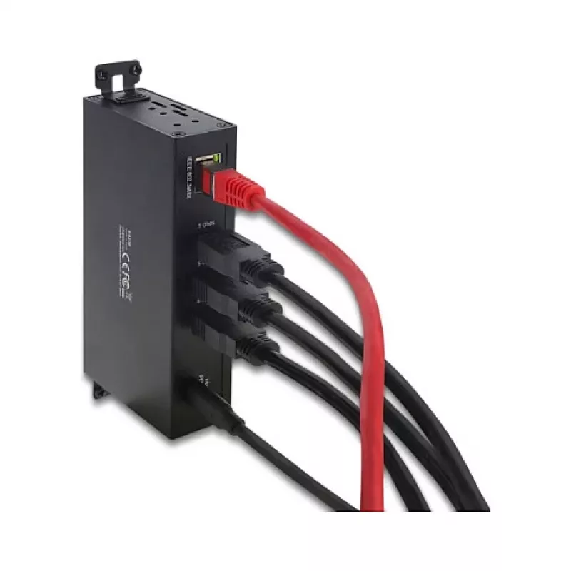 Hub USB DELOCK 3 portas 5 Gbit/s com RJ45 Gigabit PoE++ e host USB Type-C, caixa metálica, isolamento de 1,5 kV, preto