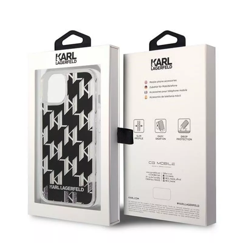 Karl Lagerfeld KLHCP14MLMNMK iPhone 14 Plus 6.7 capa rígida preto / preto Liquid Glitter Monogram
