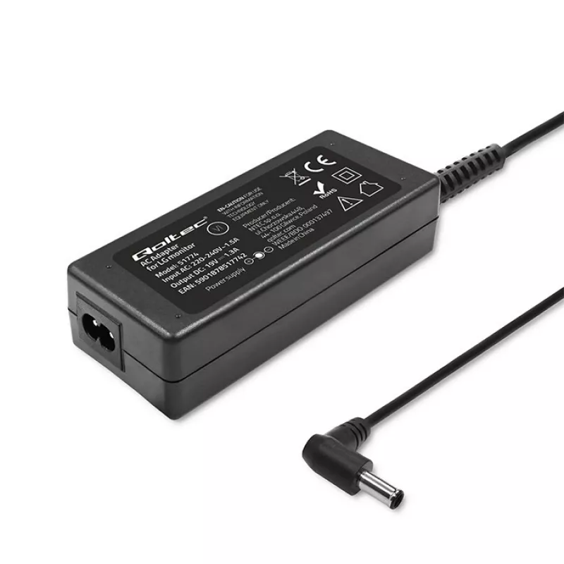 Fonte de alimentação Qoltec 51774 para monitor LG 25W | 1,3A | 19V | 6,5 * 4,4 + cabo de alimentação