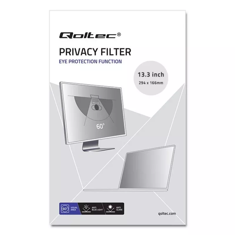 Filtro de privacidade Qoltec 51050 para ecrã (13,3 polegadas) (11,59 polegadas, 16:9), película protetora para portátil