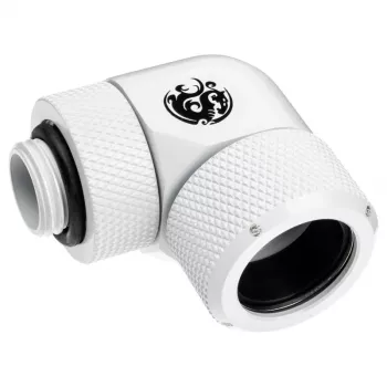 Conector BitsPower BP-DWE90RMLA16 — latão cotovelo 90° para refrigeração de computador, diâmetro 1,6 cm, branco