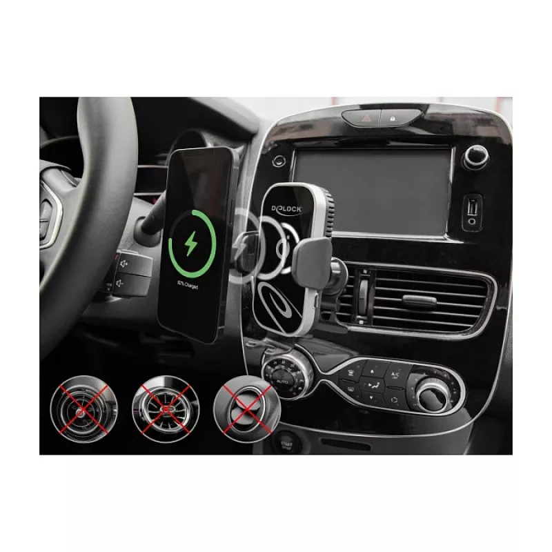 Suporte ativo para automóvel DELOCK 66939 para telemóveis — suporte com ventosa, preto/cinzento, compatível com carregamento sem fios