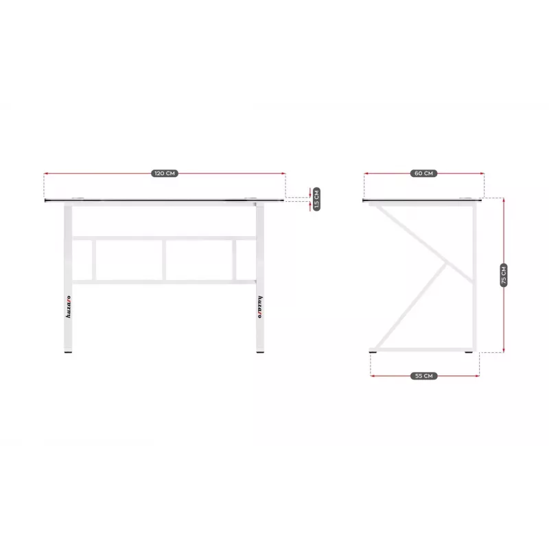 Mesa gaming huzaro Hero 1.6 branca — tampo reto MDF/carbono 1200×600 mm, estrutura metálica, 750 mm de altura