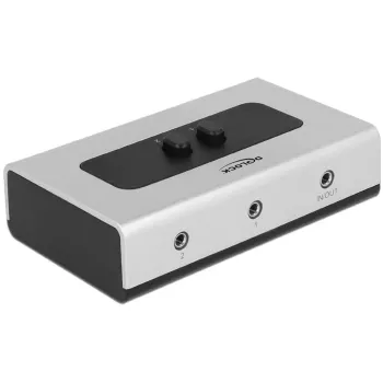 Comutador de áudio jack 3,5 mm 2 portas manual bidirecional, comutador cinzento/preto