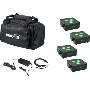 Conjunto de luz plana LED EUROLITE 4x AKKU IP 3 — 4 luzes planas a bateria, recarregáveis