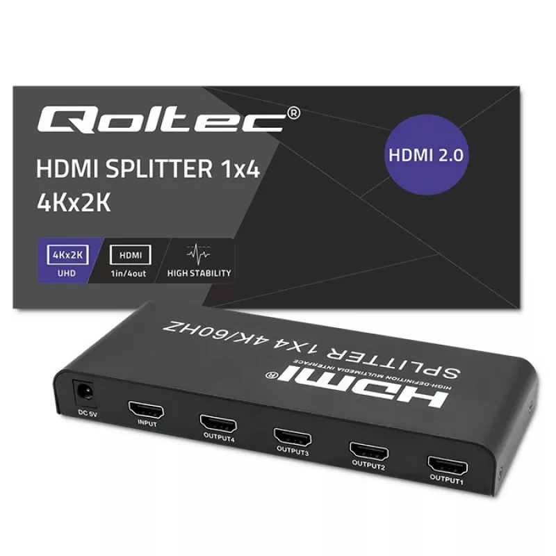 Qoltec 51799 Splitter HDMI ativo 4 x HDMI 4K x 2K | 6 Gb/s | 60 Hz