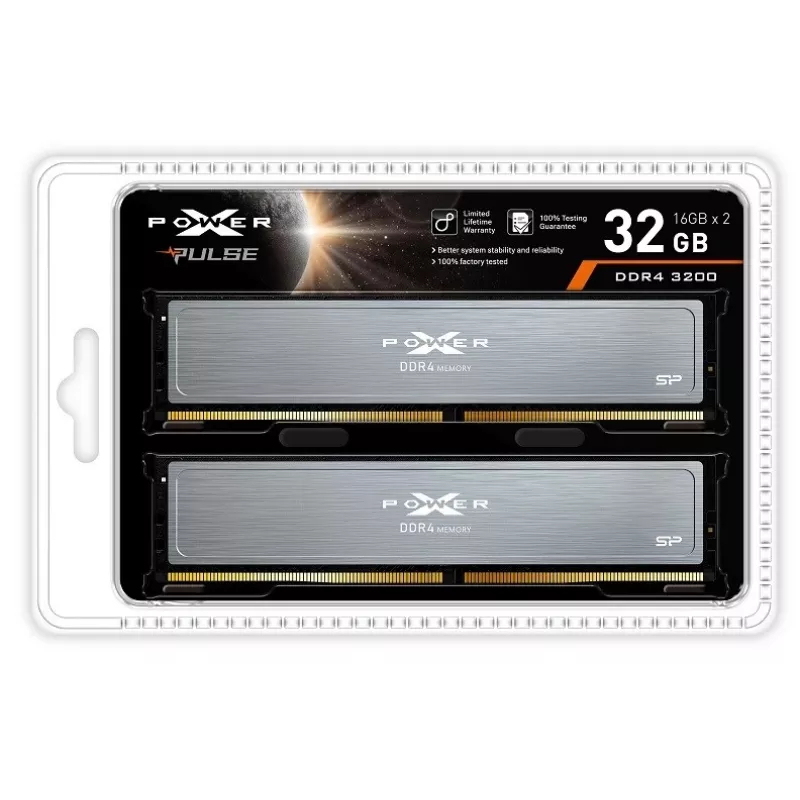 Silicon Power XPOWER Pulse SP032GXLZU320BDI kit de memória DDR4 32 GB (2x16 GB), 3200 MHz, CL16, DIMM, 1,35 V, XMP, cinzento