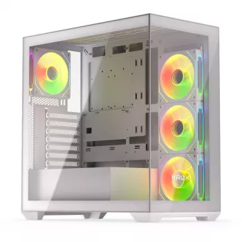 Caixa de PC KRUX Exo RGB branco — Torre ATX, aço, 2x3,5 polegadas + 2x2,5 polegadas baías, USB-C, RGB