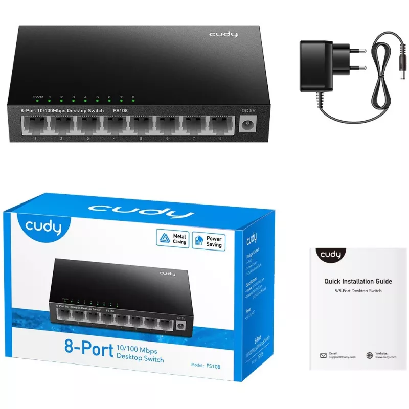 Switch não gerido Cudy FS108 8 portas Fast Ethernet 10/100 preto