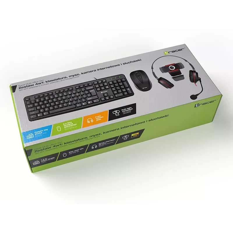 Tracer 4in1 Multi Office Set 46695: teclado USB, rato sem fios, webcam, auscultadores