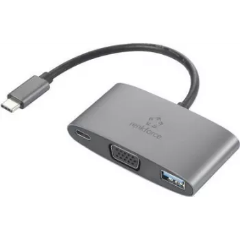 Adaptador Renkforce USB-C®, VGA [1x ficha USB-C® – 1x conector fêmea USB-C® (alimentação), conector fêmea VGA, conector fêmea USB 3.2 Gen 1 A (USB 3.0)] RF-HUB-151 (RF-4754992)