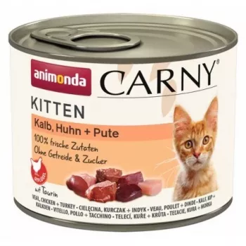 Alimento húmido para gatos animonda Carny Kitten — vitela, frango e peru, 200 g