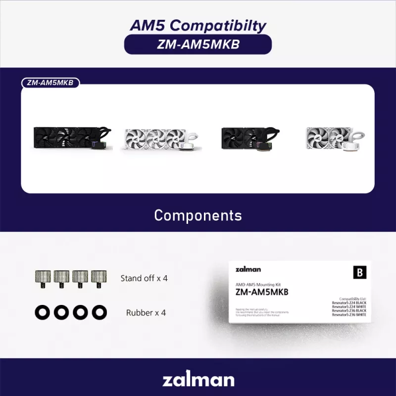 Kit de montagem ZALMAN ZM-AM5MKB para processadores AMD, compatibilidade de socket para placas-mãe AM5/AM4