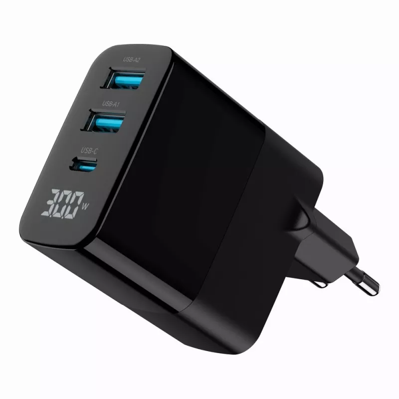 Carregador Gembird TA-UC-PDQC30LCD-BK-02 para dispositivos móveis universal preto AC carregamento rápido interior