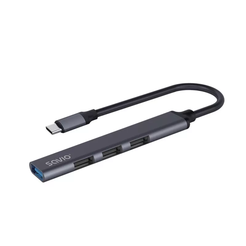 Hub de interface USB 3.0 4 portas SAVIO AK-71 com host USB-C, 5000 Mbit/s, garantia 2 anos