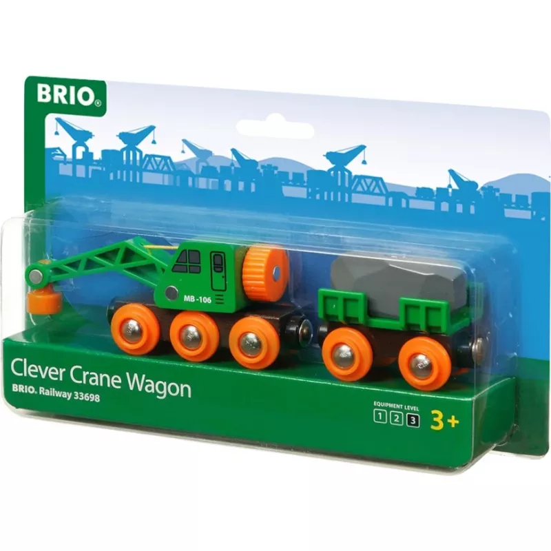 Wagon BRIO Clever Crane Wagon Lift and Load preto verde