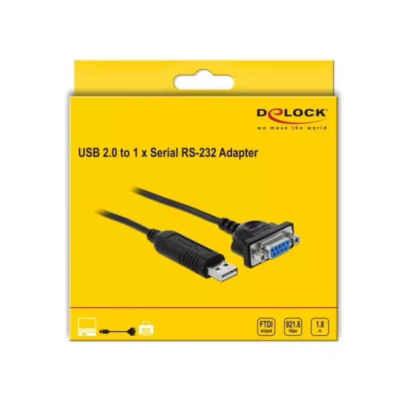 Cabo série DeLOCK 66281 preto 1,8 m RS-232 USB Type-A